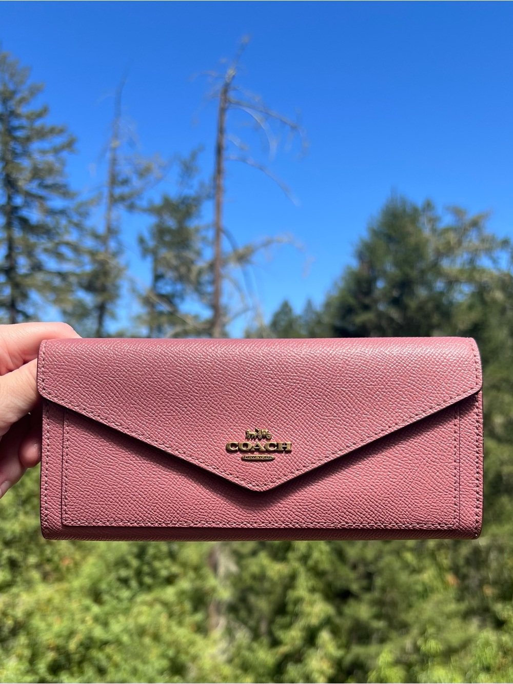 COACH Pink Crossgrain Leather Wallet with Gold Hardware AUTHENTIC